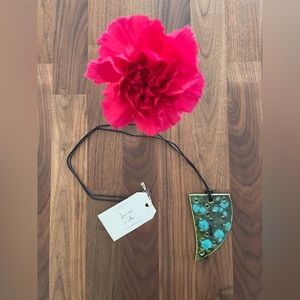 Handmade necklace, blue/yellow/black colors mixed